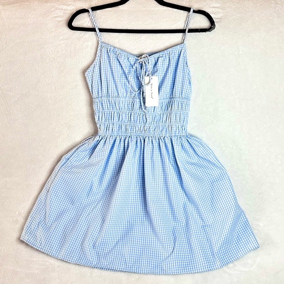 Sim & Sam Blue and White Gingham Women Junior Mini Dress size S - Picture 1 of 7